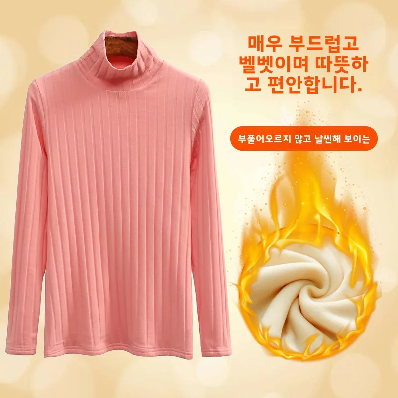 Теплая футболка с длинными рукавами женская хлопковая двухслойная утолщенная