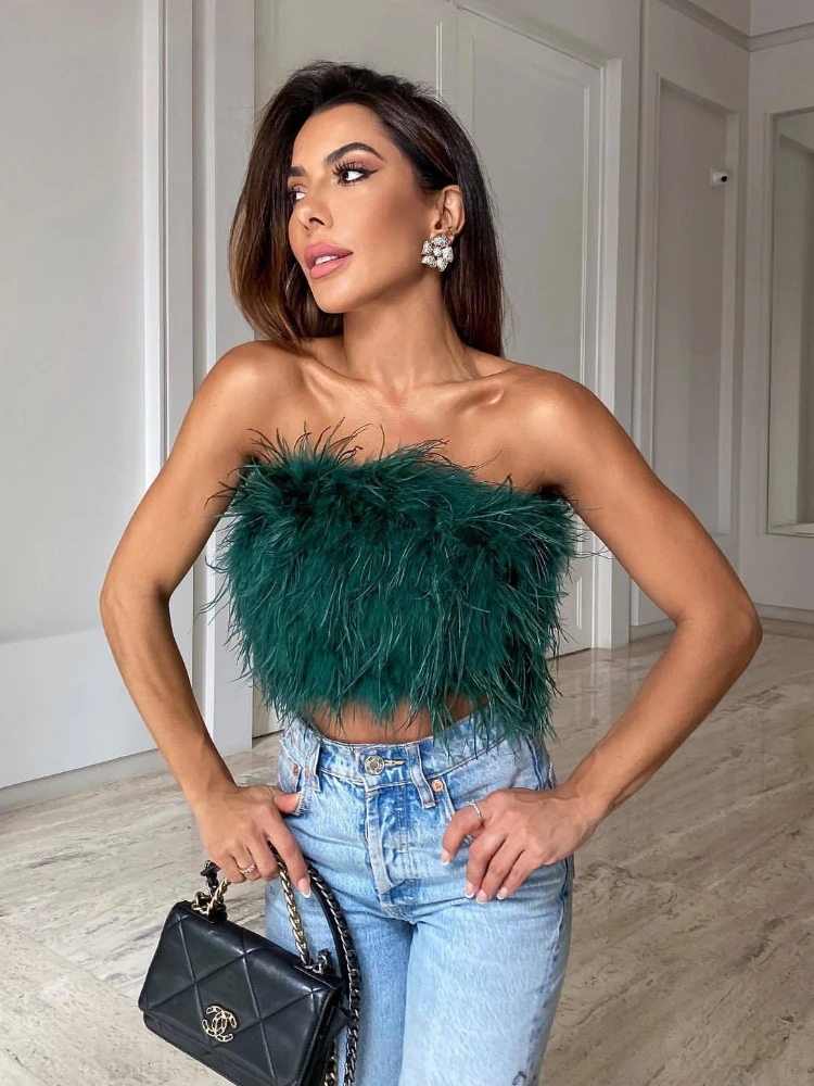 

Fur Corset Women Strapless Crop Top Y2K Fashion 2022 Summer New Off Shoulder Sleeveless Backless Tanks and Camis Sexy Streetwear