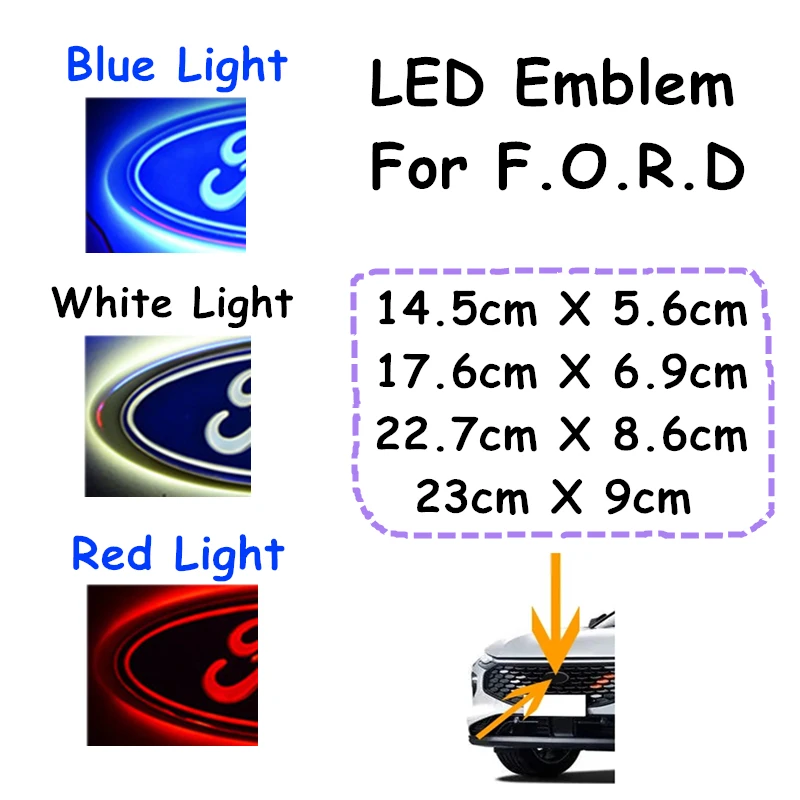 3D Car LED Emblem Front Badge Rear Sticker for Ford Focus Mondeo Vehicle Logo Tail Decal Car Styling Decoration