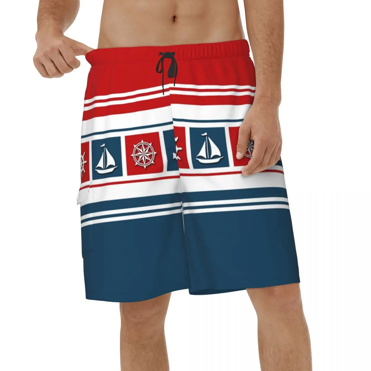 

Nautical Sailing Boat Navy Stripes Shorts 3D Men's Beach Shorts Printed Men Briefs