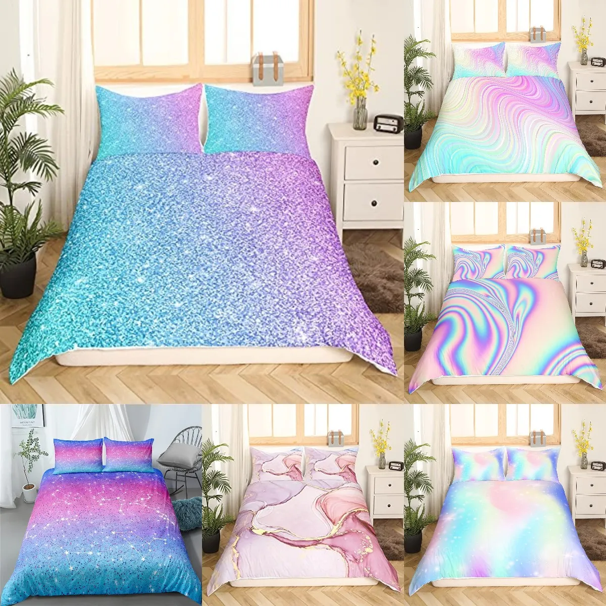 

Colorful Glitter Duvet Cover Set Girly Pink Pastel Modern Girls Women Comforter Cover Set Double Queen King Qulit Size Cover