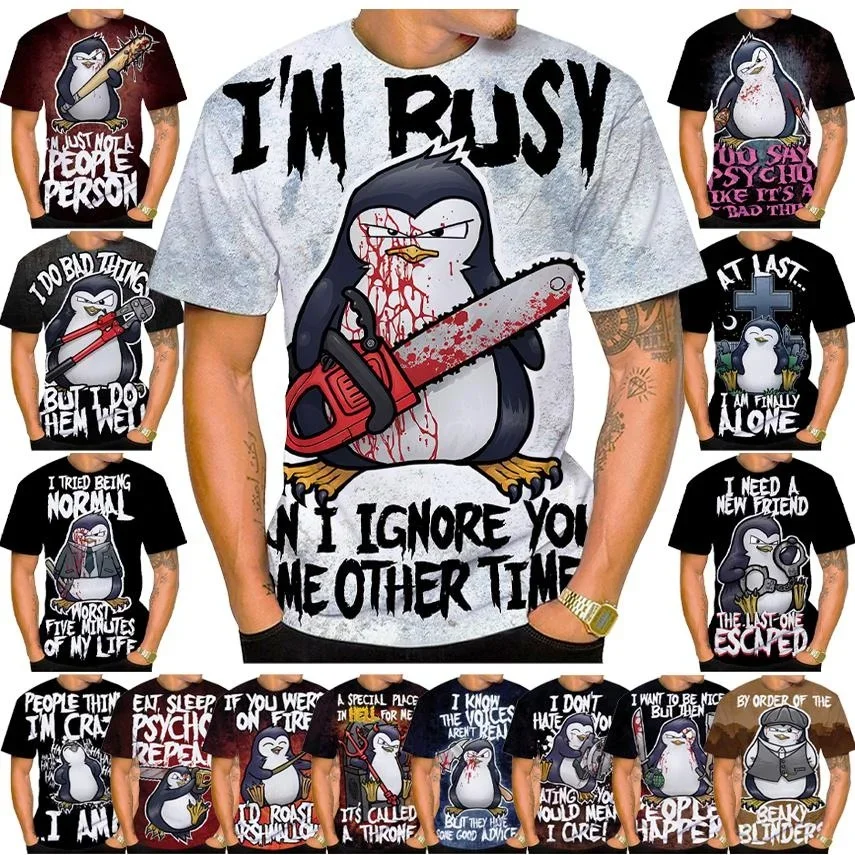 Футболка с 3D-принтом психопингвина забавная уличная одежда унисекс модный топ