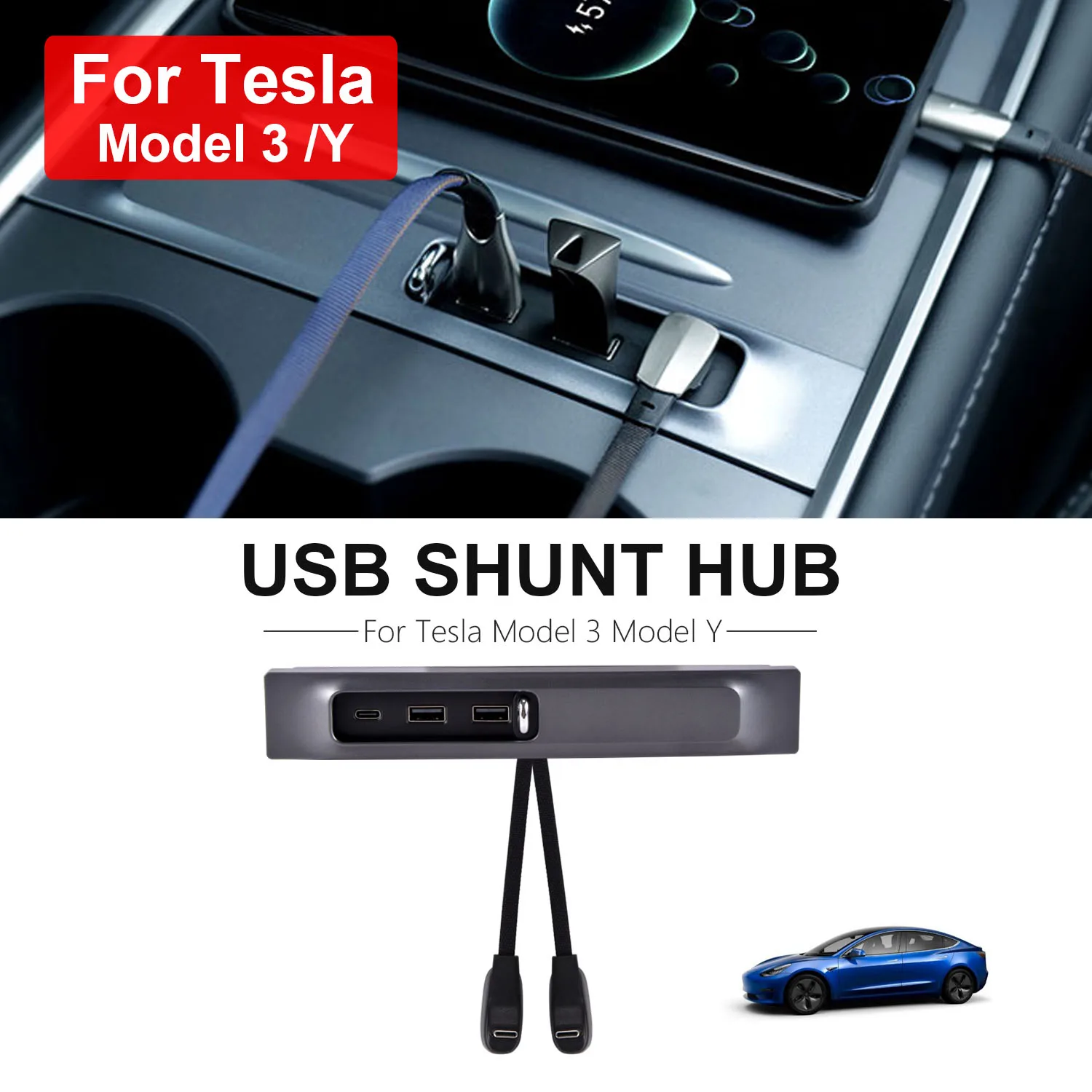 

New For Tesla 2021-2022 Model 3 Model Y 27W Quick Interior Charger Intelligent USB Docking Station Shunt Hub Accessories