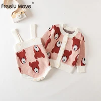 freely move 2022 autumn infant baby girls knit long sleeve cartoon coat rompers clothing sets kids girls suit clothes 0 3y