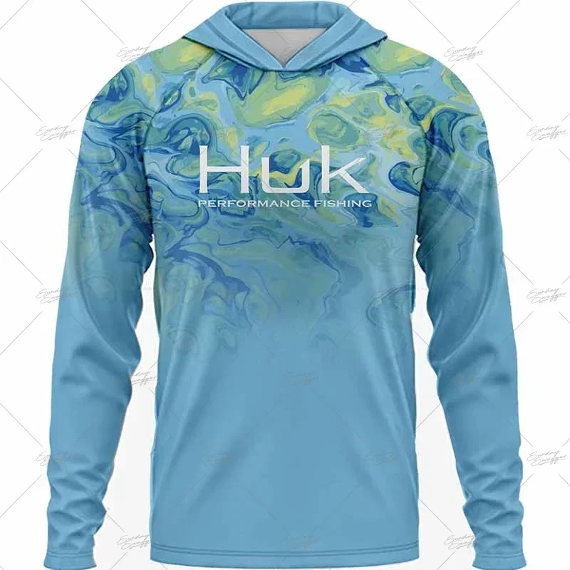 Фото HUK Men's Hood Fishing Shirt Long Sleeve Fishing Clothing Fishing T Shirt Uv Protection Slmms Ropa Pesca Chaquetas №5