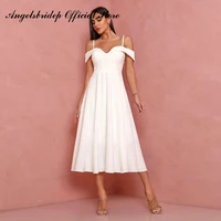 angelsbridep bohemian beach wedding dresses 2022 spaghetti straps strapless sleeves bride dress tea length satin robe de mariee