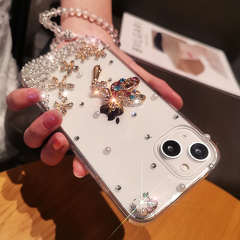 

Phone Case For IPhone 11 12 13 Pro Max Elf Crystal Bracelet Quicksand Protective Cover for IPhone 13 11 12 Case with Lanyard