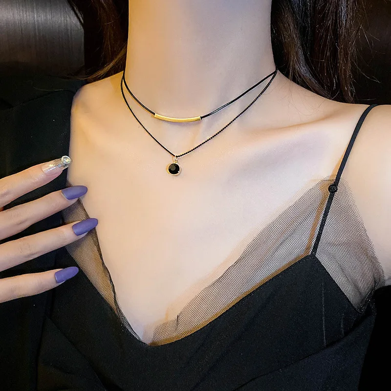 Двухслойное ожерелье-чокер из нержавеющей стали модный дизайн черное ожерелье с