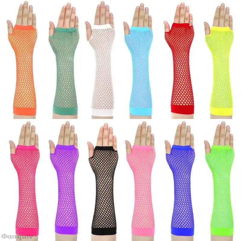 

Женские разноцветные неоновые перчатки, сетчатые длинные перчатки для девочек, сексуальный красивый обогреватель для рук, летний костюм дл...
