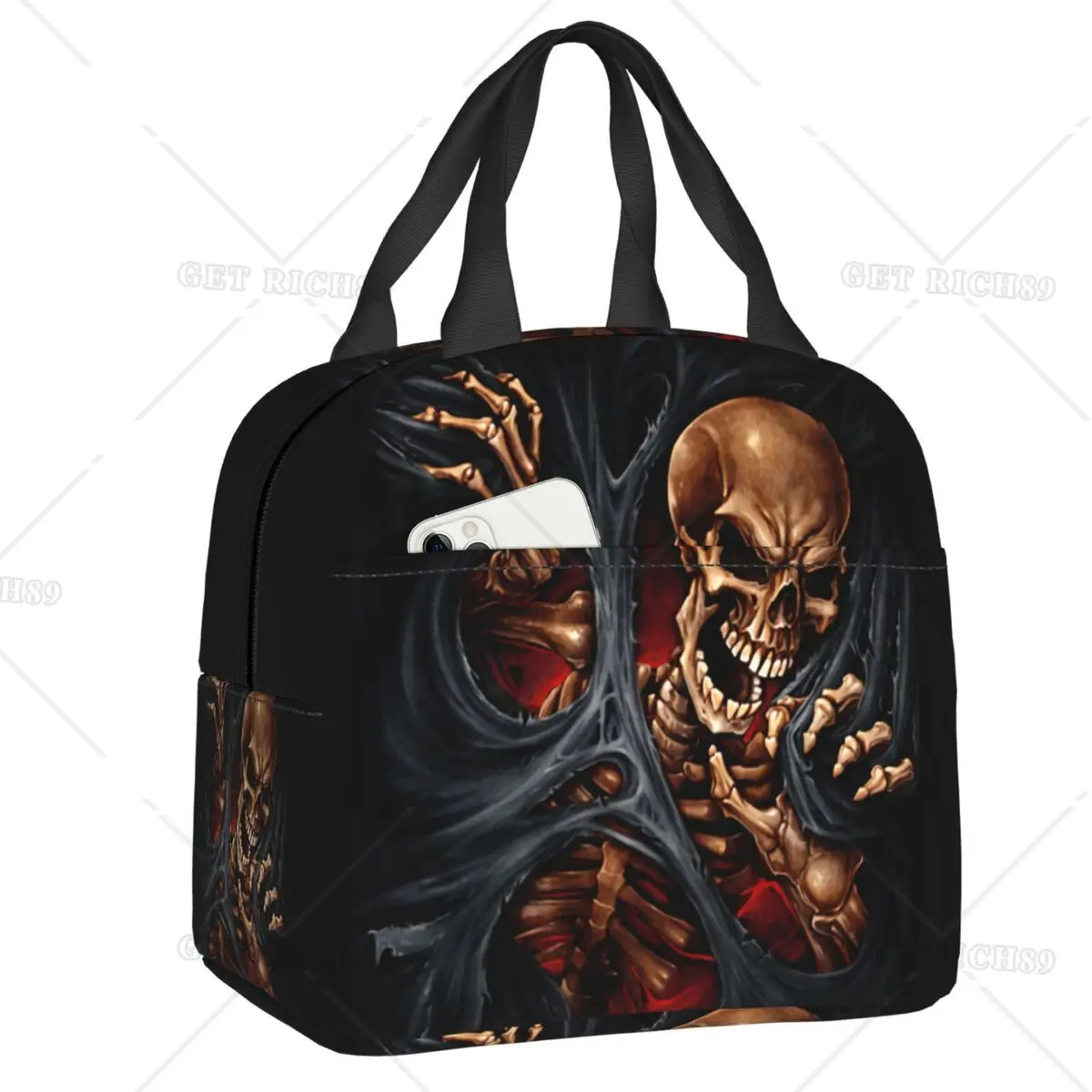 

Skeleton Ripping Through Thermal Insulated Lunch Bag Horror Gothic Death Skull Resuable Lunch Container for Women Bento Box