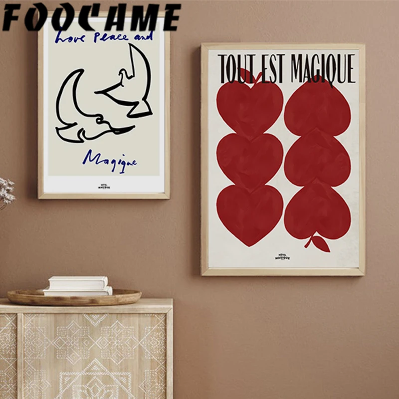 Настенная картина с розовым абстрактным алфавитом и сердцем