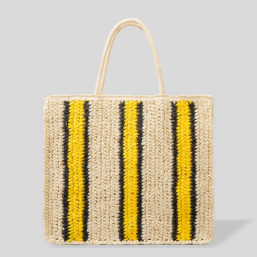 

Bohemian Fashion Straw Bag New Black White Stripe Handmade Casual Bags Unique Design Large Capacity Square Shape Handbag XA121H