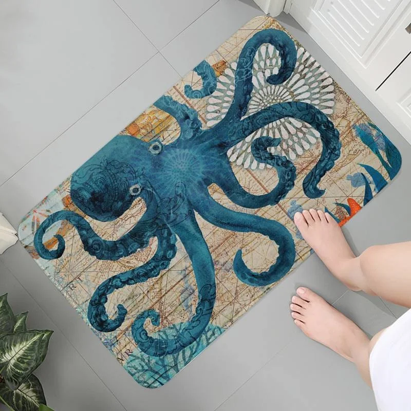

For Rug Bathroom Washable Entrance Mats 3D Carpet Anti-slip Home And Comfort Vintage Sea Creatures Area Rugs Bath Mats