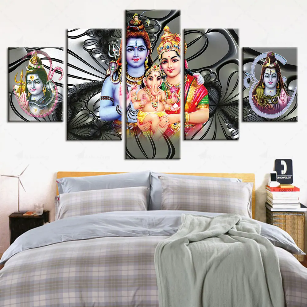 

Artsailing Modern HD Inkjet 5 Pieces Shiva Indian Art Hindu God Figure Canvas Painting Artwork Modular Cuadros Religious Poster