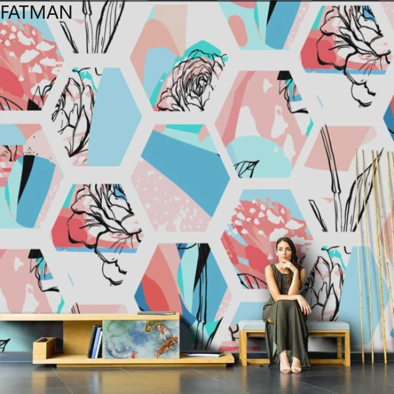 FATMAN Custom Color Geometric Nordic Minimalist Dining Milk Tea 3d Wallpaper Lounge Bar Internet Cafe Large Wall Mural Dropship |