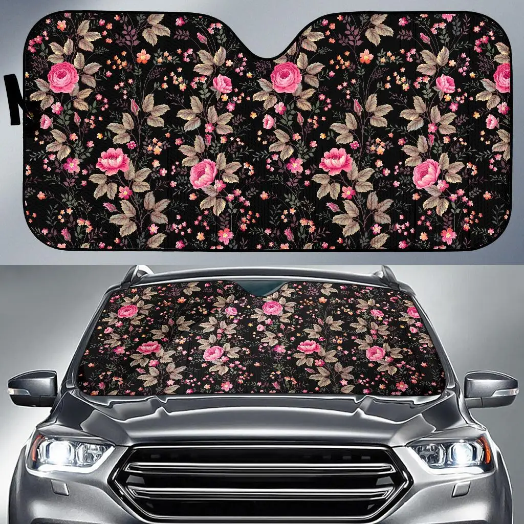

Pink Floral Flower Pattern Print Car Sun Shade