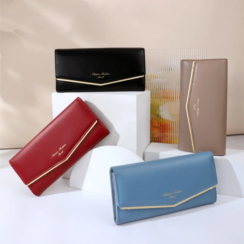 

New Large Capacity Three Fold Long Wallet for Women Fashion Simple Clutch Wallet Made of Leather Ladies Double Zipper Coin Purse
