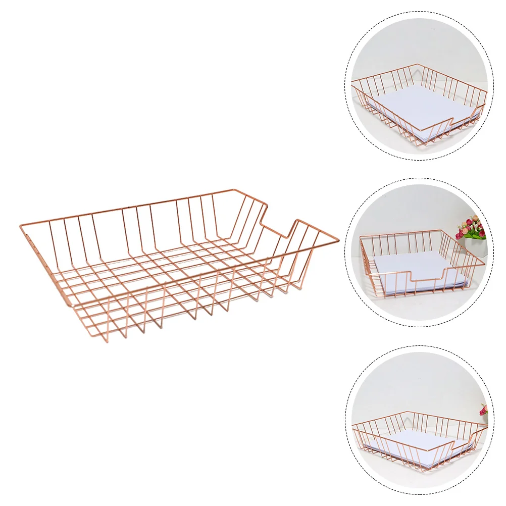 

Basket Storage Wire File Organizer Tray Metal Gold Document Letter Holder Baskets Bin Paper Office Rose Desktop Trays Legal Box