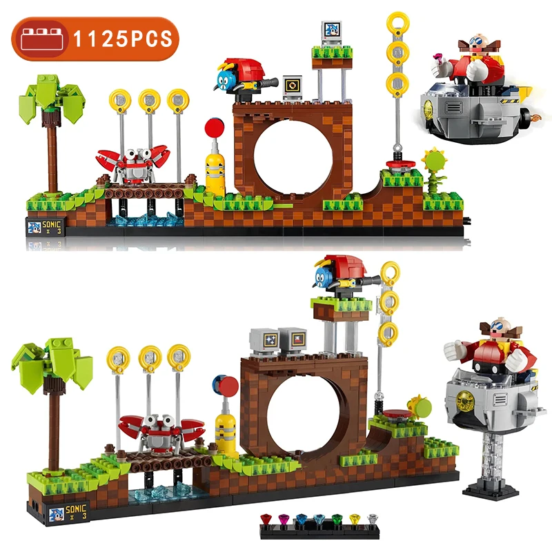 

2022 New Movie Tv Games Sonics Green Hill Zone Hedgehog Building Block Bricks Ideas Compatible 21331 Model Toys for Kid Gift