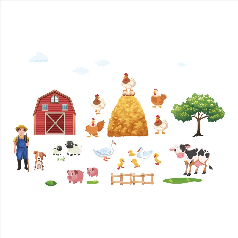 Милые наклейки на стену в виде животных из растений для детского сада детской