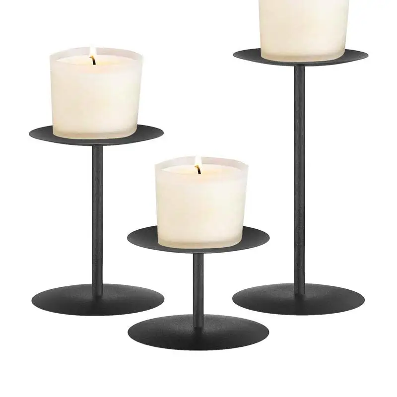Set European Style Matte Black Retro Wrought Iron Taper Candle Holders Set Of 3 For Wedding Party Bar Table Dinner