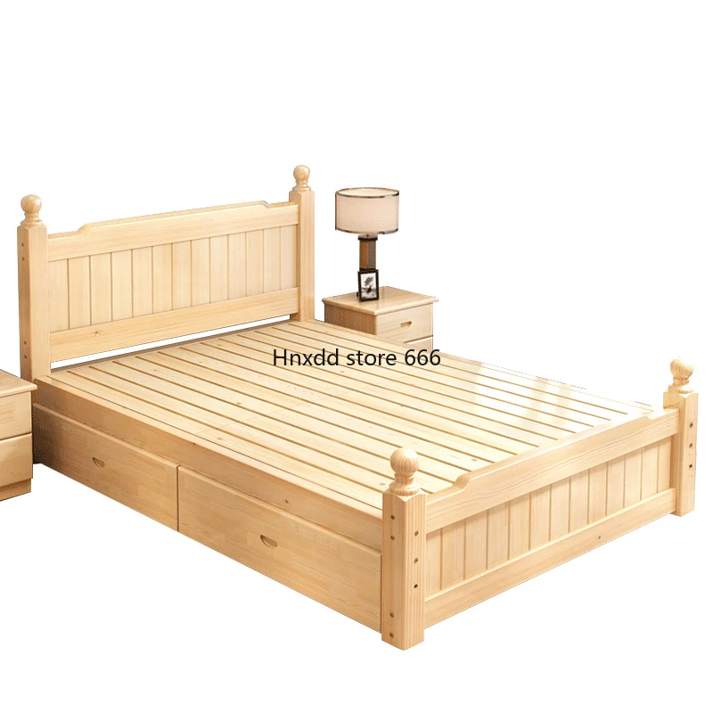 Современная простая двуспальная кровать из цельной древесины односпальная