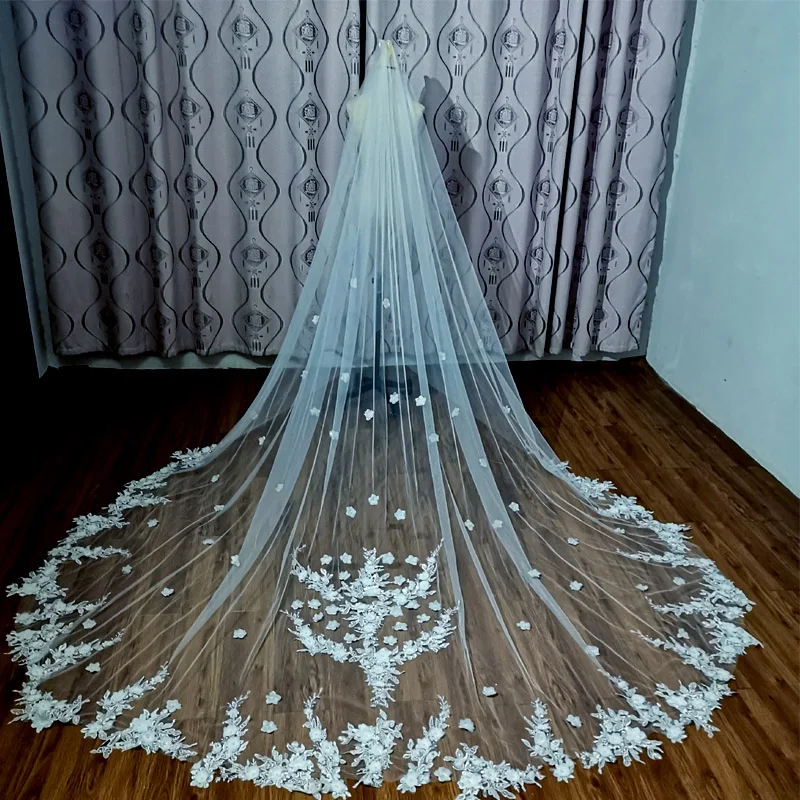 2022 velo bianco di lusso immagine reale Stereo 3D fiore di perle accessori da sposa affascinante 3m di larghezza cattedrale velo da sposa da sposa