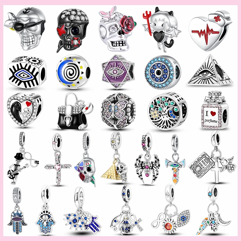 Серебро 925 пробы шармы PAMELA в виде черепа Креста платформа Де Ли глаза дьявола