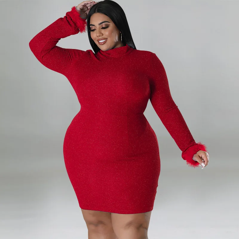 

5XL 4XL Plus Size Dress Women Clothing Long Sleeve Backless Ropa Mujer Autumn New Solid With Feather Sexy Oversize Short Dresses