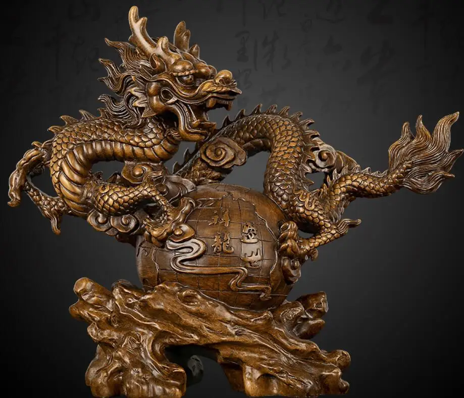 

crafts Asian Dragon ornament Chinese Zodiac Auspicious fortune Qinglong Earth Wooden dragon style Sculpture Animal decoration