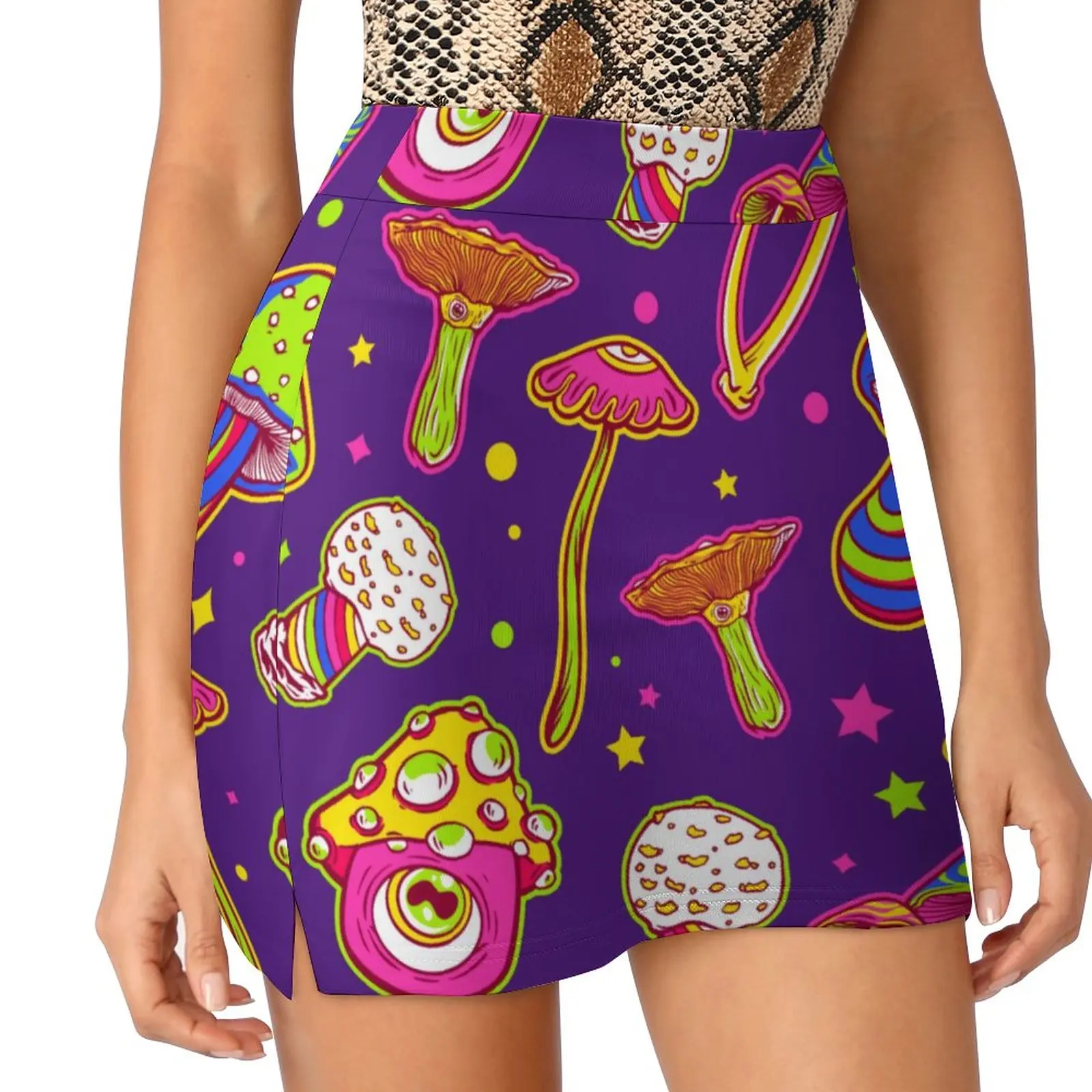 

Magic Mushroom Skirt Colorful Plants Print Streetwear Casual Skirts Ladies Trendy Mini Skirt Printed Skort Clothes Birthday Gift