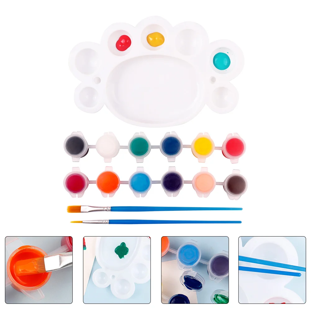 

2 Sets of Watercolor Pigment Mixing Tray Child DIY Watercolor Pigment Paintbrush