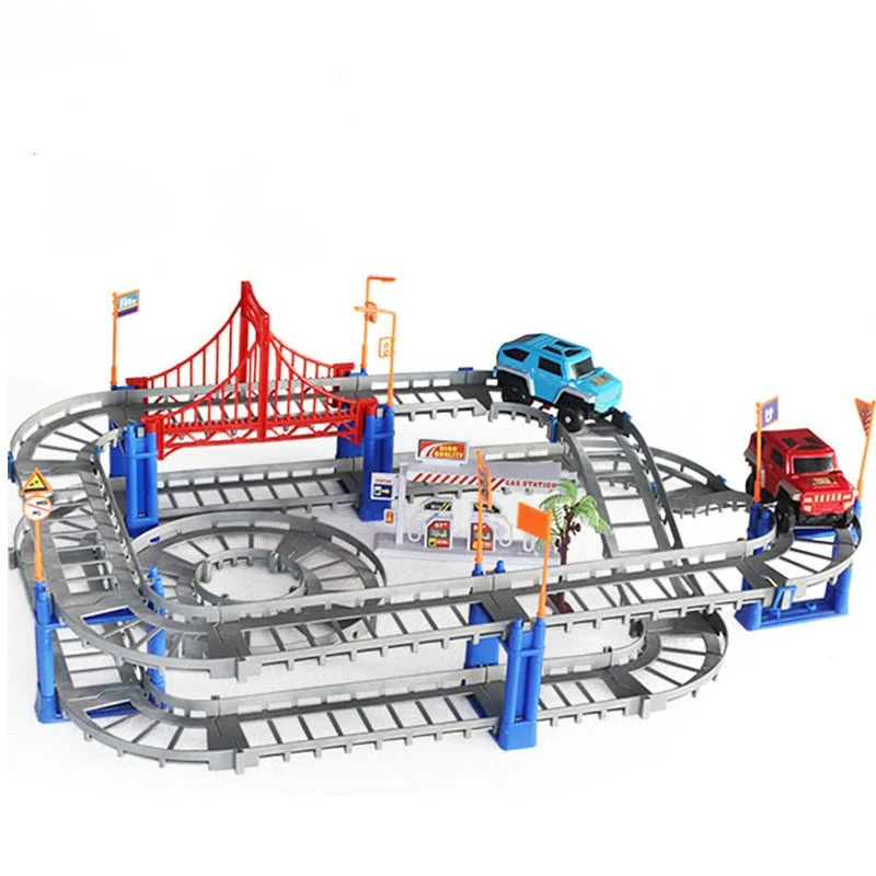 

DIY Electric Racing Rail Car Kids Train Track Model Toy Baby Railway Road Transportation Building Slot Sets