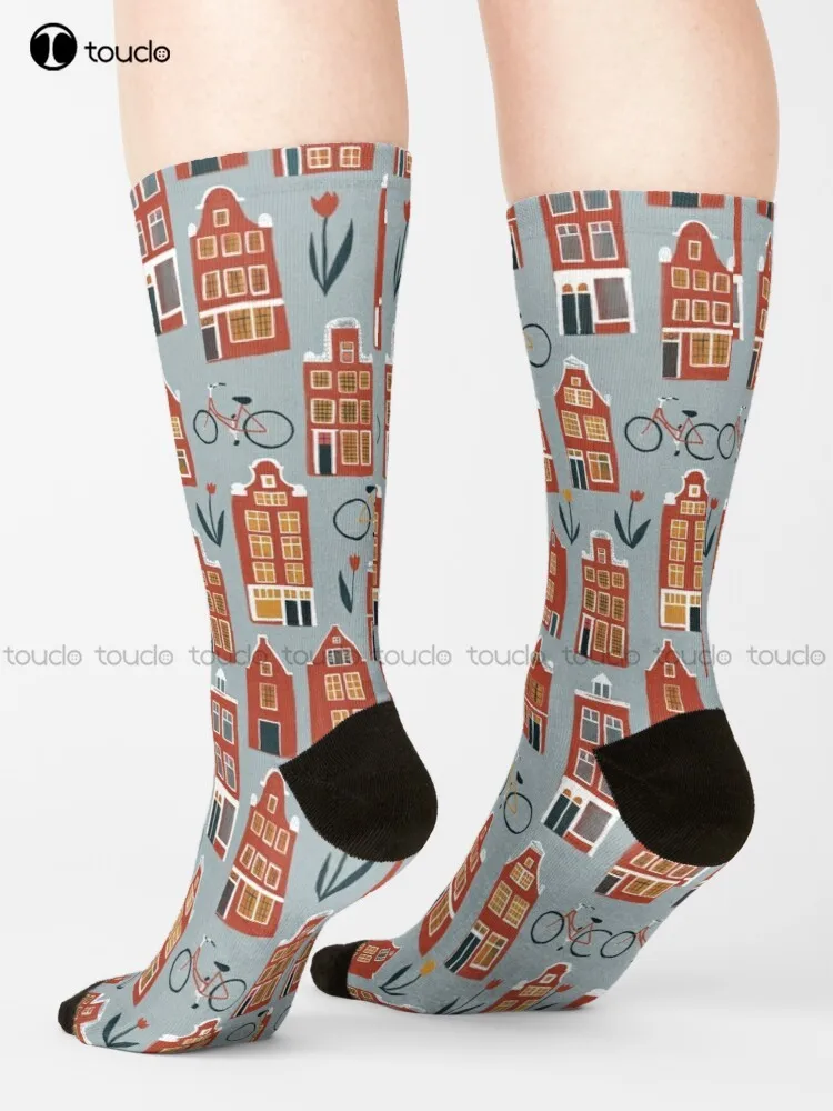 

Cute Amsterdam Houses Pattern Socks Black Baseball Socks High Quality Cute Elegant Lovely Kawaii Cartoon Sweet Harajuku Cotton