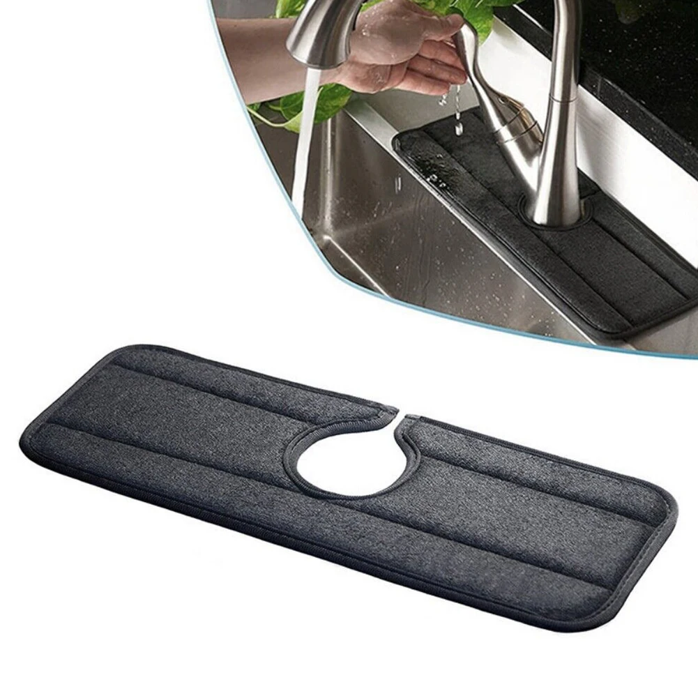 

New Kitchen Sink Splash Mat With Buttons Faucet Counter Absorbent Mat Sink Splash Guard Microfiber Water Drying Pad For Bathroom