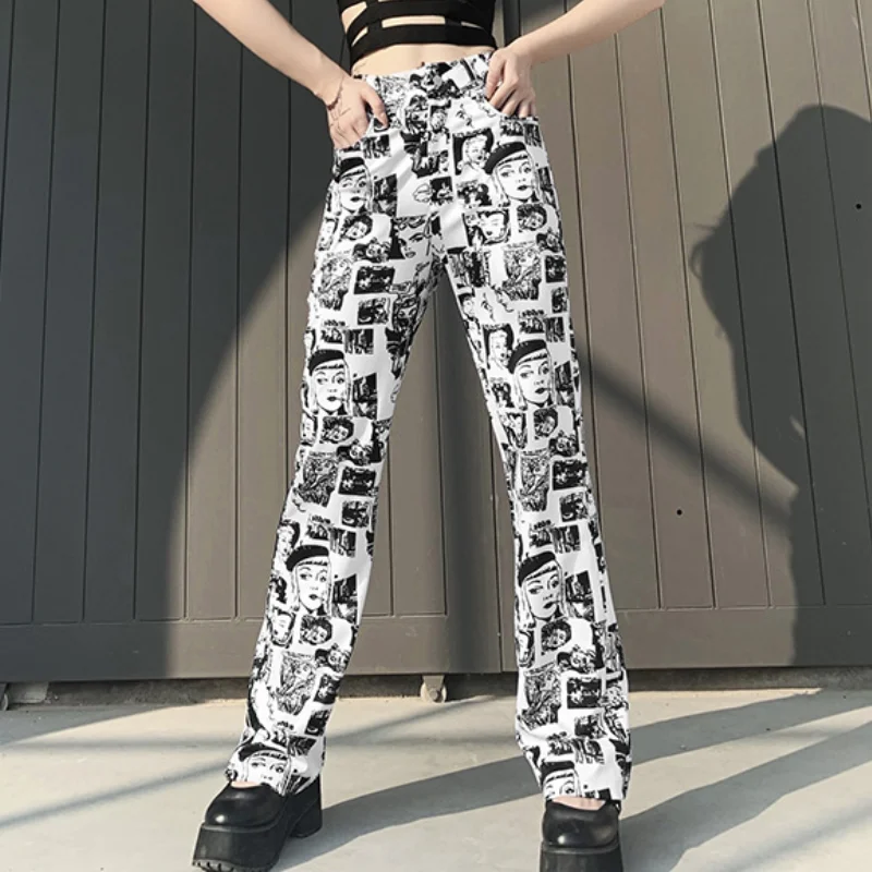 

Аниме Графический Y2K эстетический расклешенный Брок E-Girl с принтом высокой талией в уличном стиле Повседневная одежда в стиле 90-х