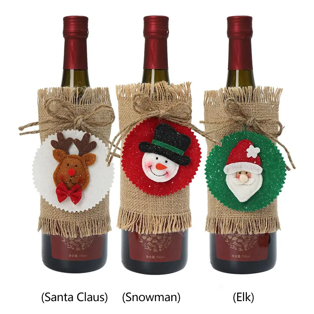 

Christmas Bottle Cover Soft Comfortable and Durable Velvet Santa Claus Snowman Red Wine Bottles Decor Set for Xmas