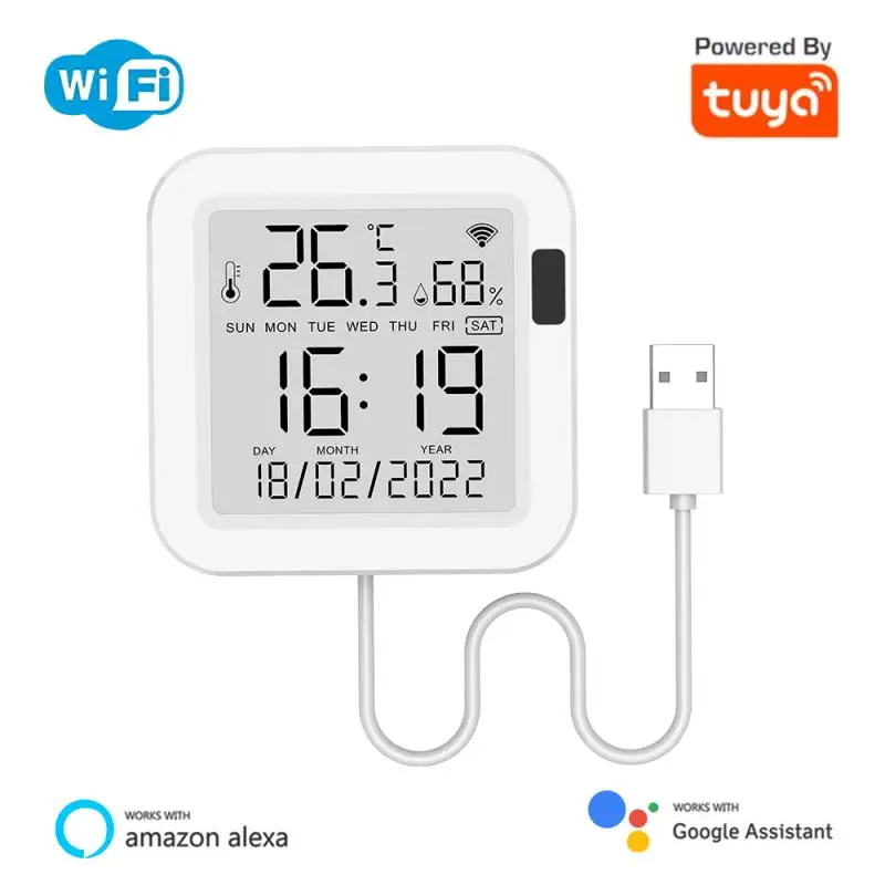 

Smart Humidity Sensor WiFi Temperature USB Power With LCD Screen Display Infrared sensing Backlight with Alexa Google Assistant