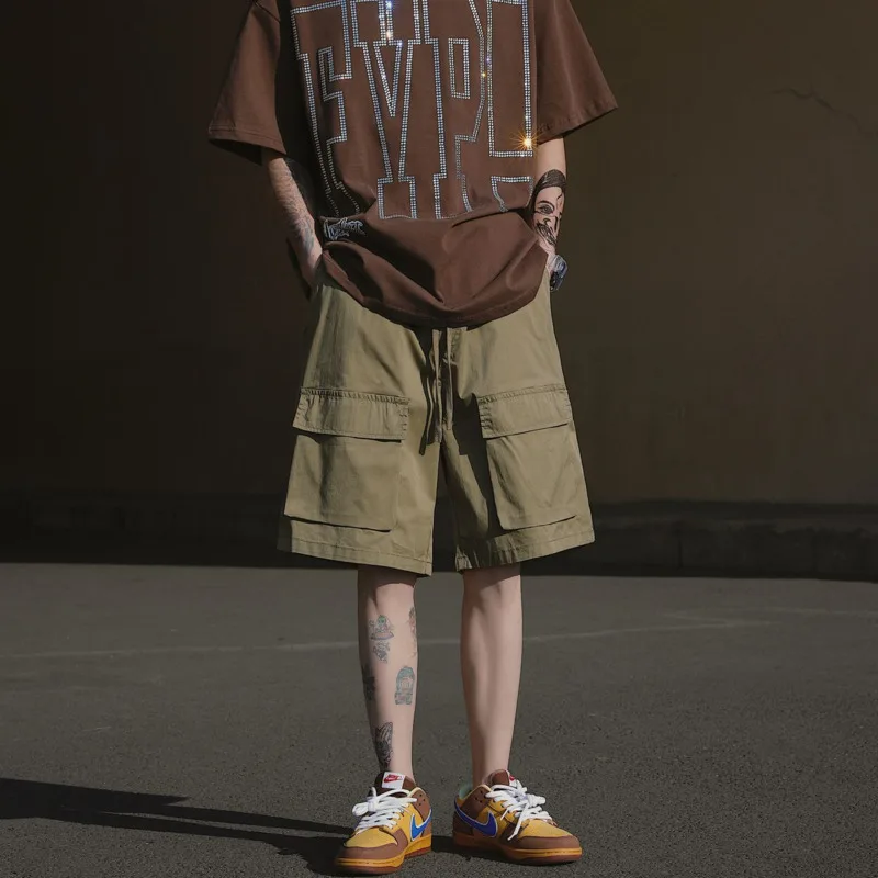 

Summer 3 Color Cargo Shorts Men Fashion Retro Pocket Shorts Mens Japanese Streetwear Loose Hip Hop Casual Straight Shorts Men