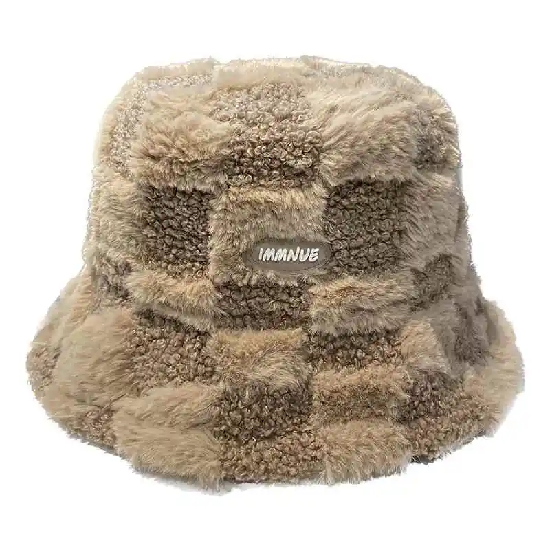 Женская берберская флисовая рыбацкая шляпа в клетку утолщенная теплая для