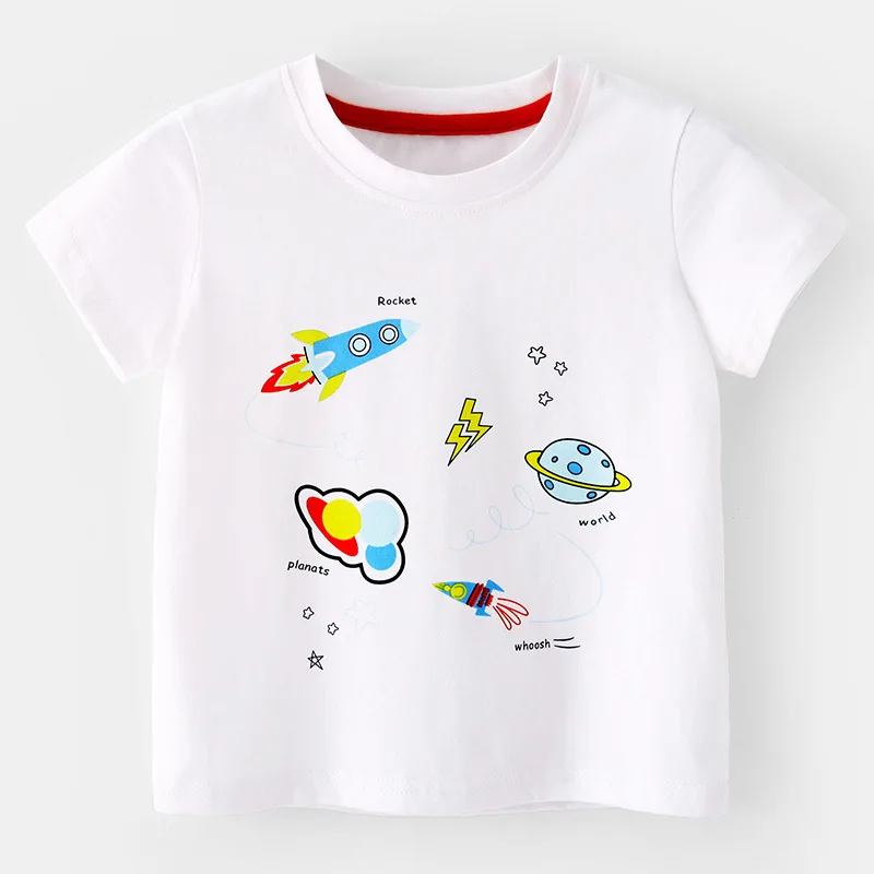 

T Shirt Boy Clothing Summer Short Sleeve White Rocket Casual Soft Top Tees For Children Toddlers