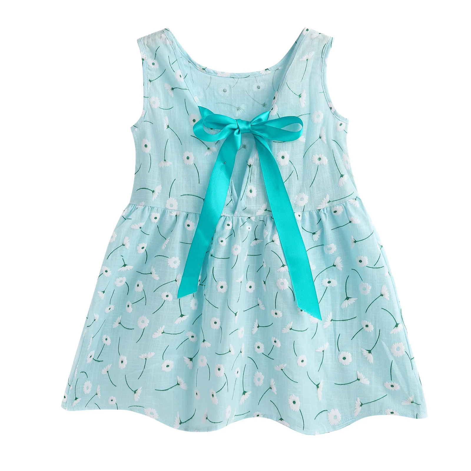 Платье на шнуровке без рукавов с открытым бантом сзади Хлопковые Платья круглым