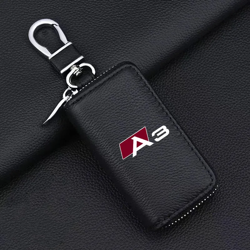 

For A1 A3 A4 A5 A6 A7 A8 Leather Zipper Car Key Cover Storage Case Shell Wallet Keychain Protector Car Accessories