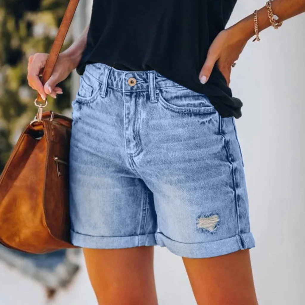 2021 Summer Plus Size Denim Shorts Women Clothing Casual Loose Elastic High Waist Wide Leg Straight Short Jeans Streetwear