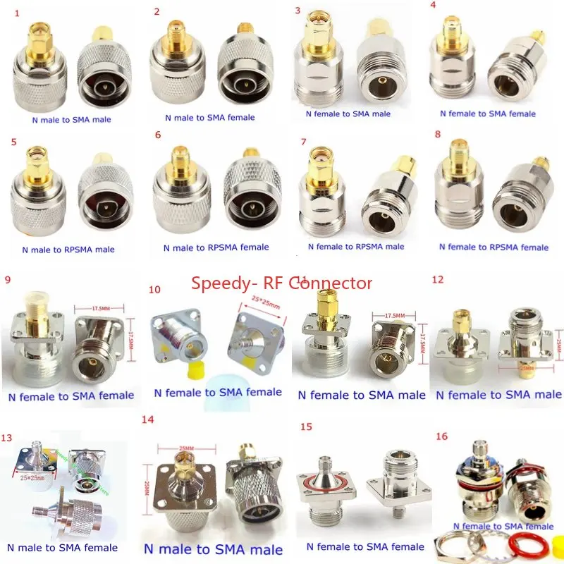 

L16 N To SMA Male Female 4hole Flange Straight Connector L16 N Type To RPSMA Flange Bulkhead with O-RING Nut Water Proof Adapte