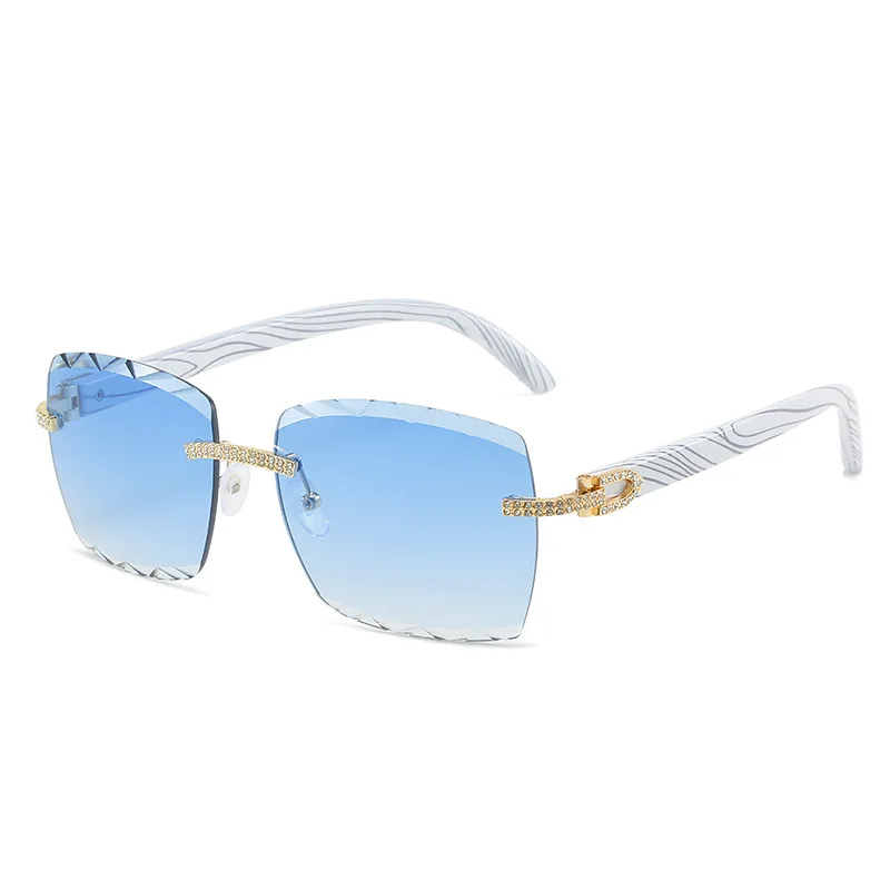 

2022 Fashion Rimless Sunglasses Women Brand Design Square Sun Glasses Wooden Legs Female Diamond Eyeglasses Gafas De Sol Mujer