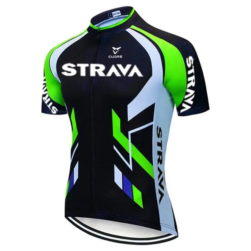 Strava 2024 Cycling Sweatshirt Summer Short Sleeve Breathable Men's Mountain Bike Riding