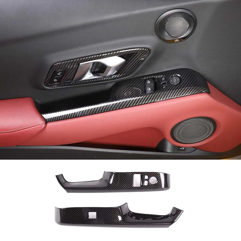 For For Toyota GR Supra MK5 A90 2019-2022 Carbon Fiber Car Window Glass Lifting Button Frame Decorative Sticker Car Accessories