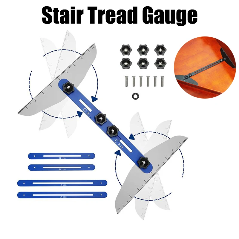 Stair Tread Template Tool Metal Adjustable Stair Measuring Tool Stair Tread Gauge Shelf Scribe Tool For Stairs Risers Partitions