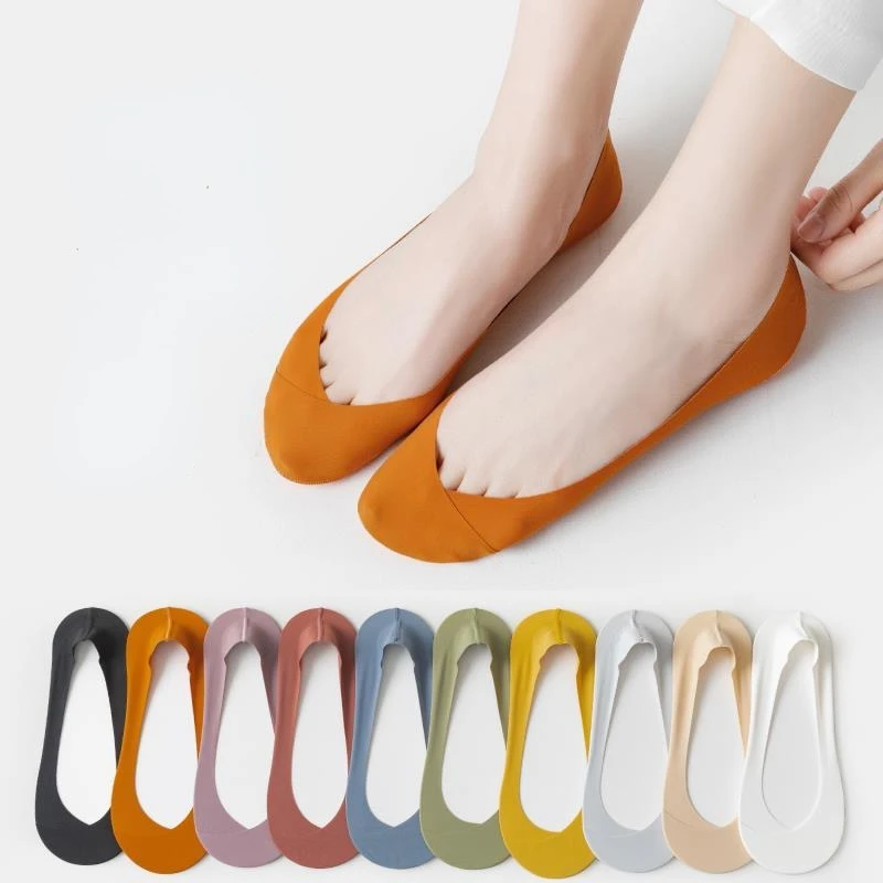 5 Pairs/Lot Socks for Women Ice Silk Boat Socks Non-slip Silicone Invisible No Show Low Cut Short Thin Breathable Summer